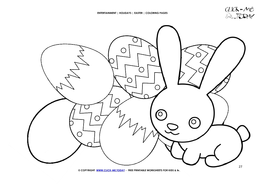 Easter Coloring Page: 27 Cute Easter bunny with small eggs